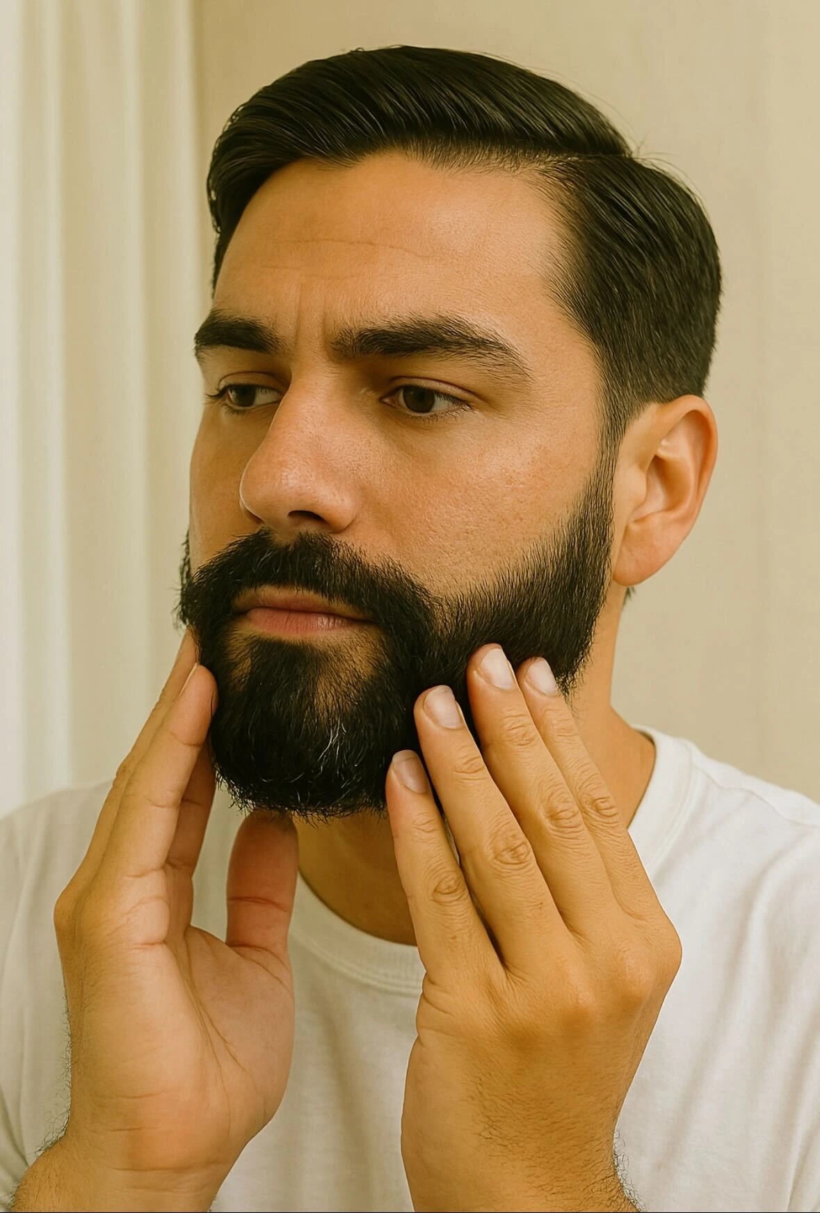 Man touching beard