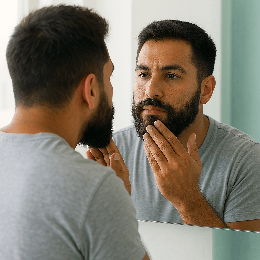 Man touching beard