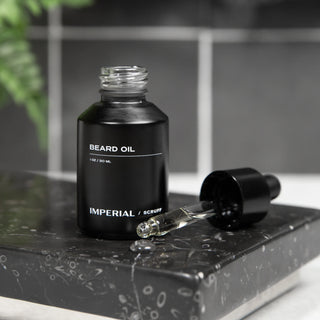 Imperial Scruff beard oil bottle with organic nourishing oils for softer facial hair