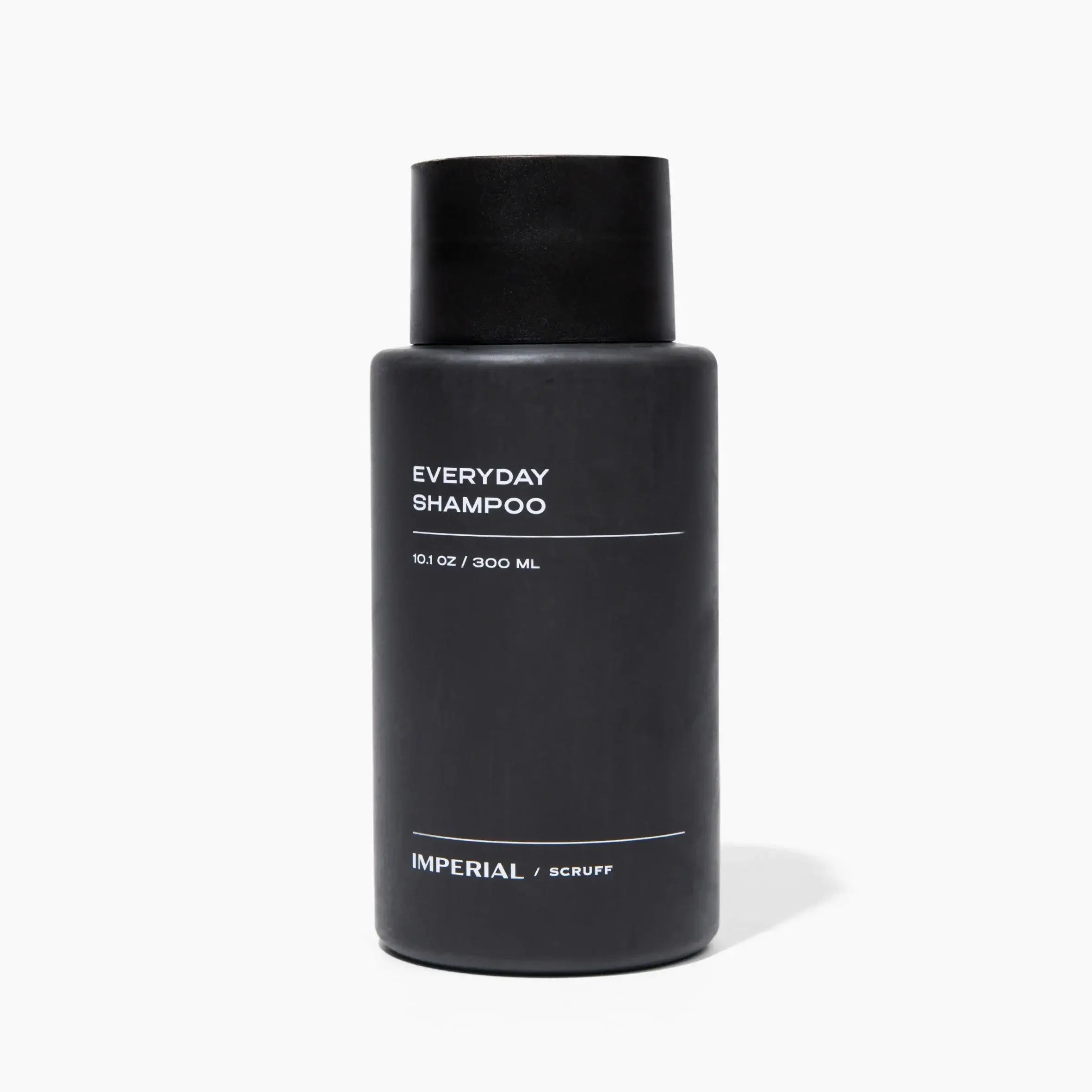 Black shampoo bottle labeled 'Everyday Shampoo' by Imperial Scruff on a white background