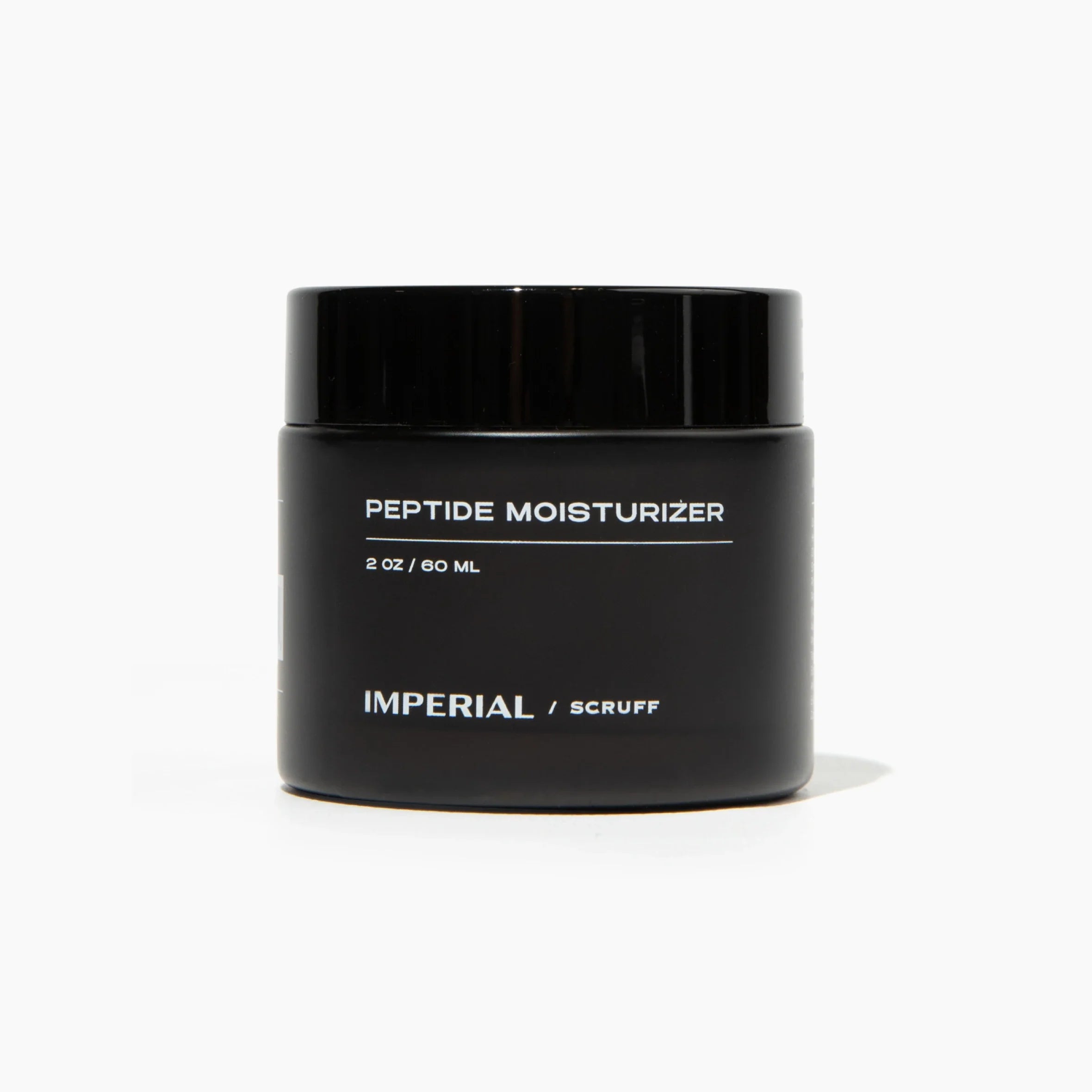 Peptide Moisturizer jar designed for deep hydration and rejuvenation in a sleek black container by Imperial Scruff.